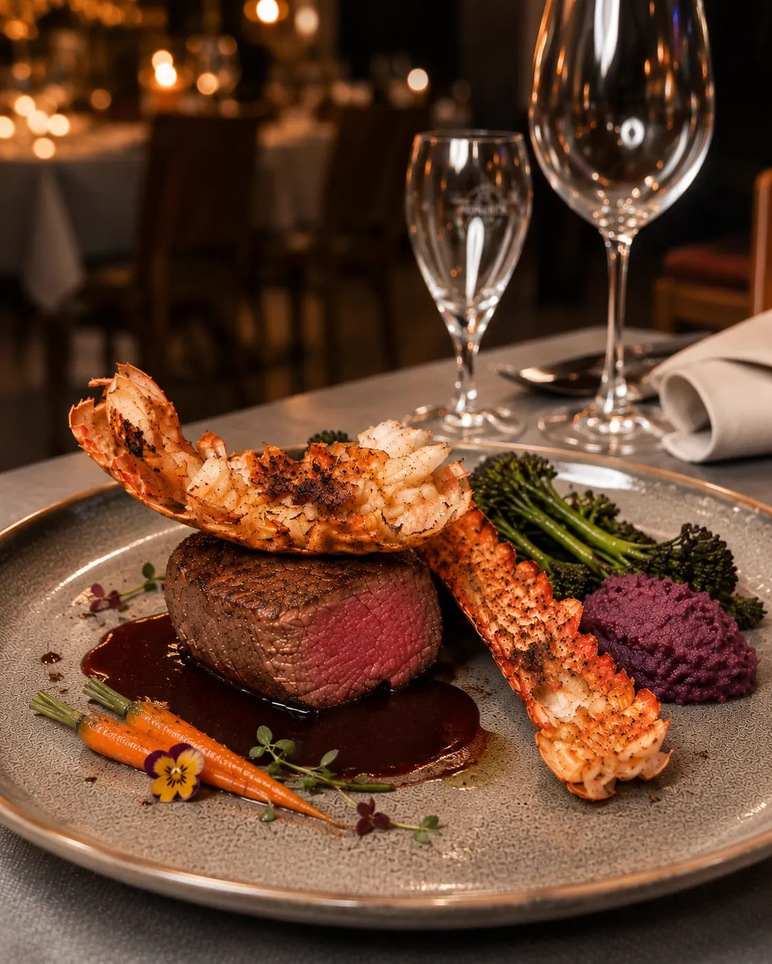 Surf and Turf aus Wagyu Filet und Kaisergranat, Non Plus Ultra Menü