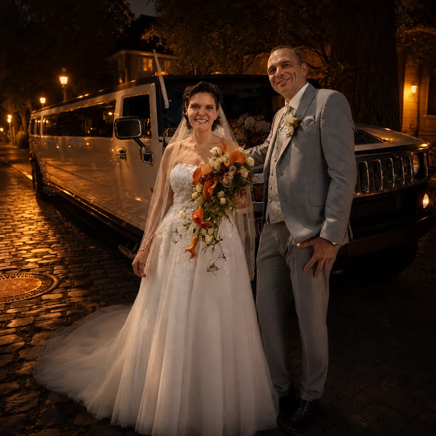 Limousine vor dem Vorwerck Berlin, Hochzeitsfahrt am Abend