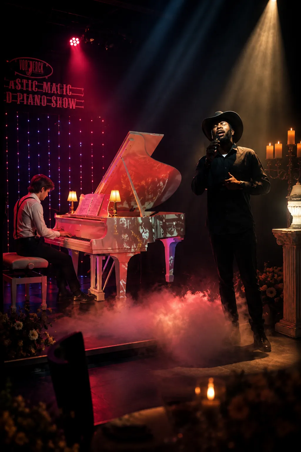 Piano- und Gesangs-Performance auf der Bühne des Vorwerck Berlin